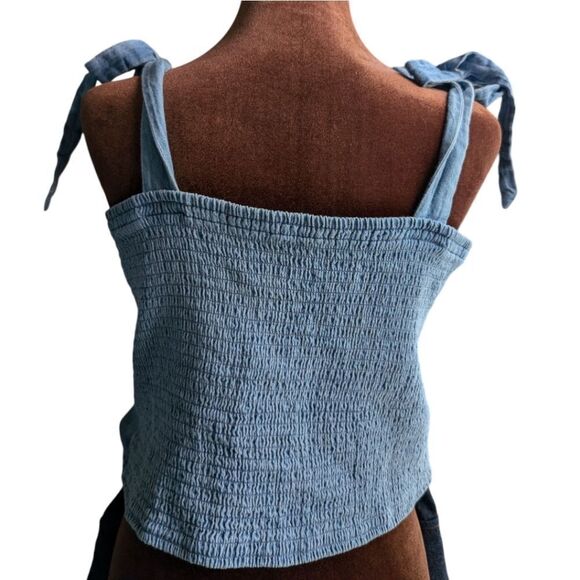 Blue fitted Corset style denim tie straps cami top sz M - Picture 7 of 8